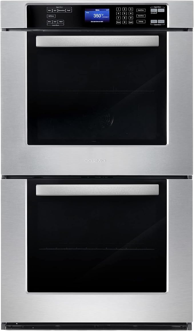 30 in. Haven Coll Double Electric Wall Oven, True Convection, Stainless Cosmo COS-30EDWC Blue Porcelain, Self Clean Function, 7 Oven Functions, Digital Display, Interior Lighting