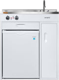 Avanti Full Compact Kitchen, Built in Kitchenette with Stainless Steel Countertop with Sink and Chrome Faucet, Two Element Cooking Range, 2.2 Cu.Ft. Refrigerator & Storage Space, 30-Inch, White