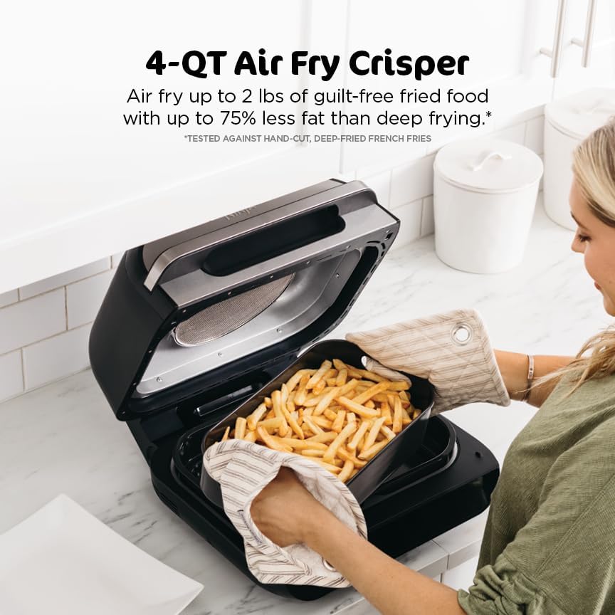 Ninja Crispi Glass Air Fryer, 4-in-1, Grey, FN101GY | Max crisp, bake, air fry, recrisp, 450F max, 4 Qt and 6 Cup containers, PFAS-free glass