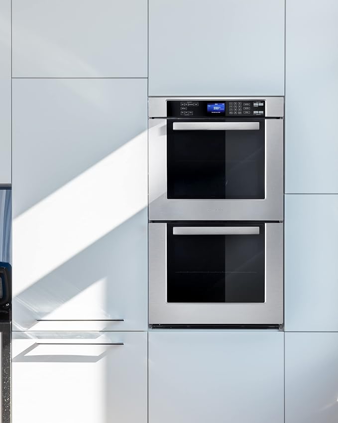 30 in. Haven Coll Double Electric Wall Oven, True Convection, Stainless Cosmo COS-30EDWC Blue Porcelain, Self Clean Function, 7 Oven Functions, Digital Display, Interior Lighting