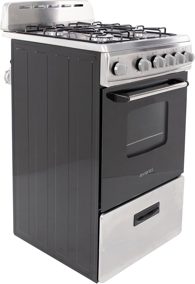 Avanti Compact Gas Range Oven, 4 Sealed Burners, 20-Inch, Stainless Steel | Avanti Compact Gas Range Oven, Freestanding with 4 Sealed Burners, Broiler with..