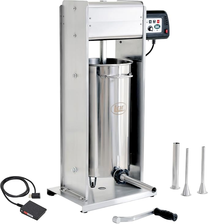 LEM Products BigBite 50 lb Motorized Sausage Stuffer, Stainless Steel Meat Stuffer Machine, Electric Sausage Maker for Home Kitchen Use and Meat Processing