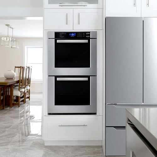 30 in. Haven Coll Double Electric Wall Oven, True Convection, Stainless Cosmo COS-30EDWC Blue Porcelain, Self Clean Function, 7 Oven Functions, Digital Display, Interior Lighting