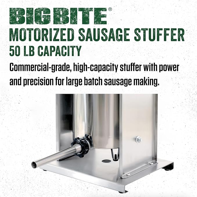 LEM Products BigBite 50 lb Motorized Sausage Stuffer, Stainless Steel Meat Stuffer Machine, Electric Sausage Maker for Home Kitchen Use and Meat Processing