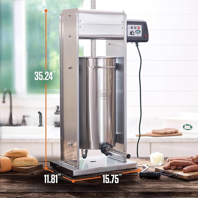 LEM Products BigBite 50 lb Motorized Sausage Stuffer, Stainless Steel Meat Stuffer Machine, Electric Sausage Maker for Home Kitchen Use and Meat Processing