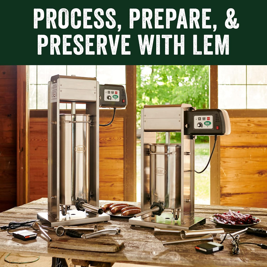 LEM Products BigBite 50 lb Motorized Sausage Stuffer, Stainless Steel Meat Stuffer Machine, Electric Sausage Maker for Home Kitchen Use and Meat Processing